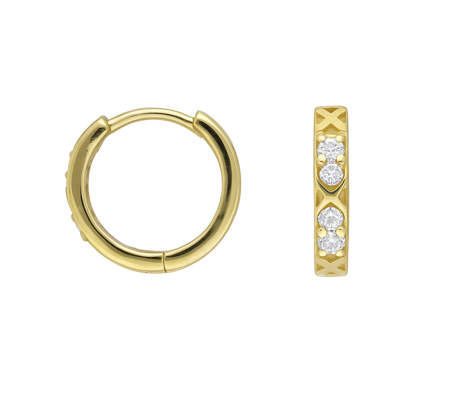 BOUCLES HUGGIES EN OR JAUNE SERTIES DE CUBIQUES ZIRCONIAS - MB HUG11 - BIJOUX D'IMPORTATION