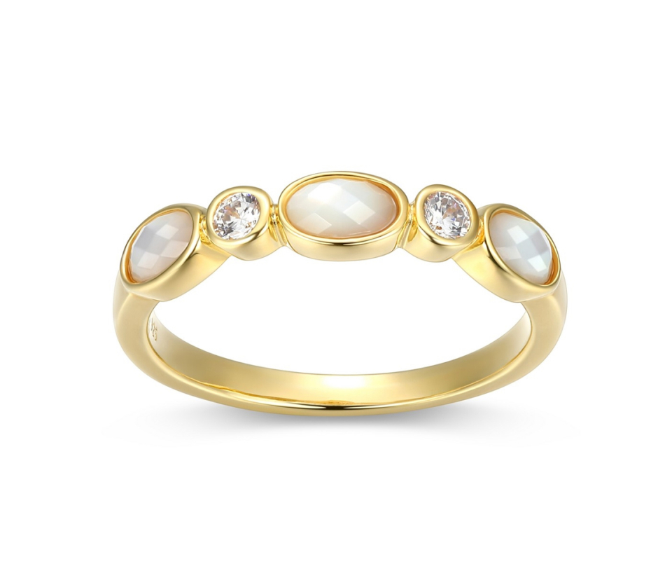 BAGUE EN ARGENT/PVD OR SERTIE DE NACRE DE PERLE BLANCHE ET DE CUBIQUES ZIRCONIAS - PJ 34AR5H96AC - REIGN