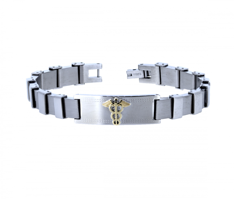 BRACELET MÉDICAL EN ACIER ET OR 10K - WB BMD33 - MEDICO BELLO