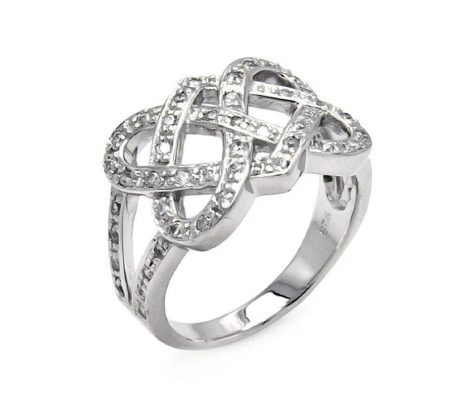 BAGUE DAME DOUBLE INFINI EN ARGENT RHODIÉ SERTIE DE CUBIQUES ZIRCONIAS - SP STR00258/5 - BIJOUX D'IMPORTATION