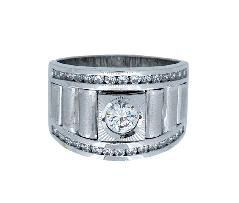 BAGUE POUR HOMME EN OR BLANC SERTIE DE CUBIQUES ZIRCONIAS - SJ LBH02 - BIJOUTERIE SUISSE