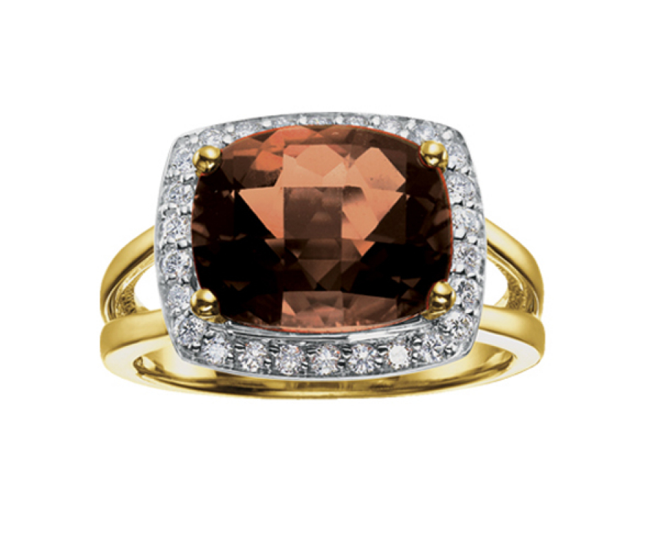 BAGUE EN OR 10K 2 TONS SERTIE DE DIAMANTS ET D'UNE CITRINE - CR DD2553 - BIJOUX CANADIEN