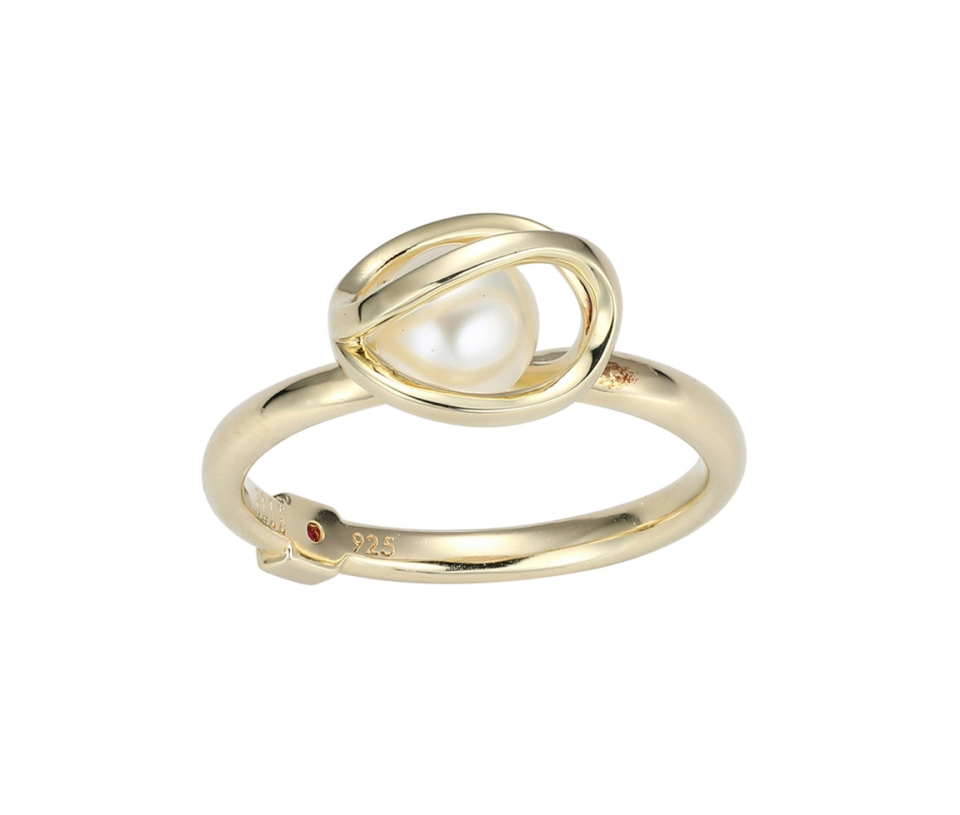 BAGUE EN ARGENT/PVD OR SERTIE D'UNE PERLE D'EAU DOUCE DANS UNE CAGE - PJ 34LAGM45AC - ELLE