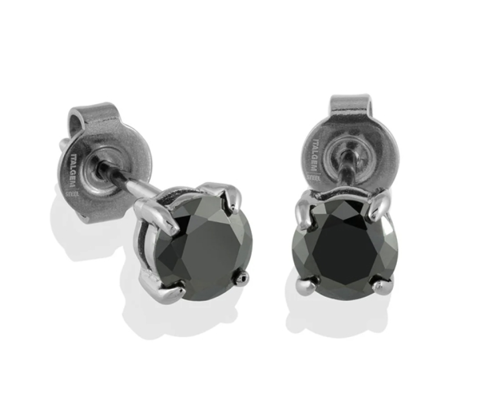 BOUCLES "STUD" EN ACIER SERTIES DE CUBIQUES ZIRCONIAS - IG SEA202 - ITALGEM