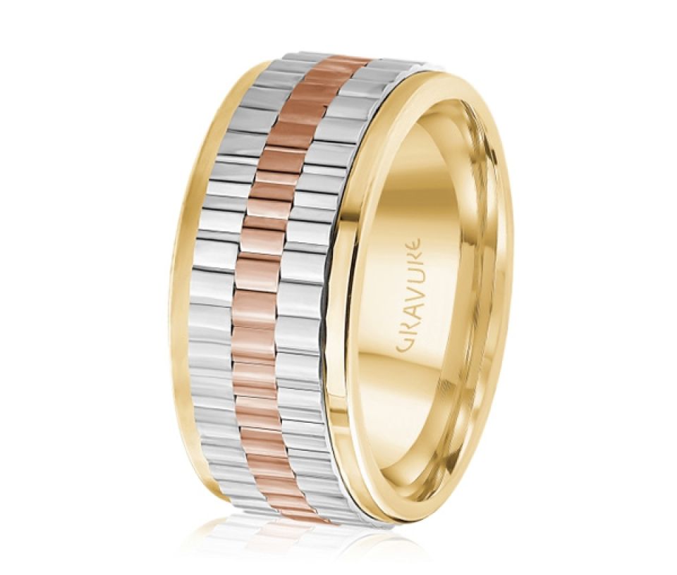 JONC EN OR 3 TONS AVEC MOTIF BOSSE - ML GH1594YWP10 - MALO 