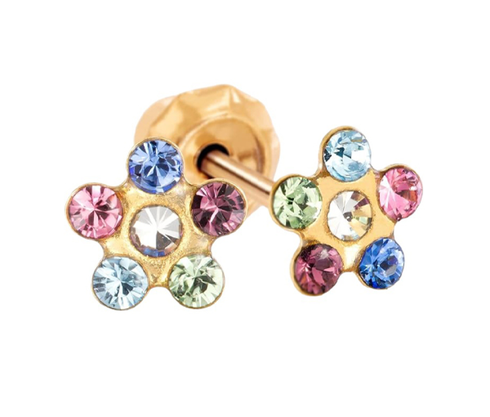 BOUCLES DE PERÇAGE EN OR BLANC SERTIES DE CUBIQUES ZIRCONIAS DE COULEURS (*PERÇAGE GRATUIT) - IN 809C - PERÇAGE