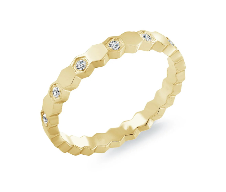 BAGUE EN ACIER/PVD OR MULTI HEXAGONES SERTIE DE CUBIQUES ZIRCONIAS - IG SWR23/5 - ITALGEM