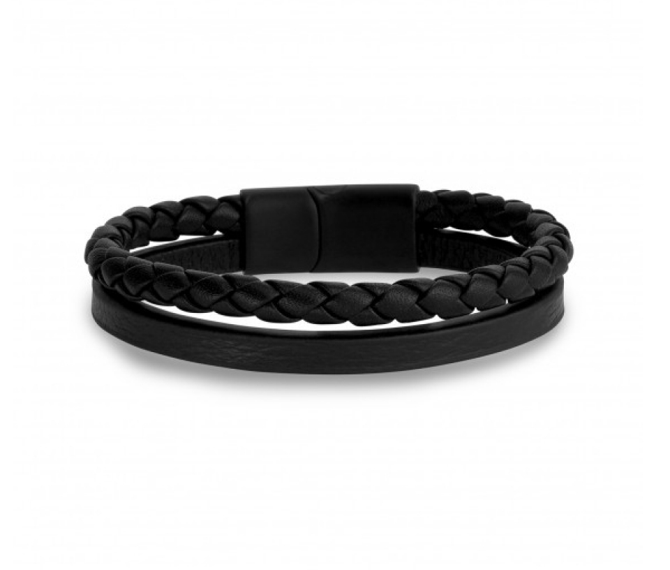 BRACELET DOUBLE EN ACIER/PVD NOIR ET CUIR - AZ ASB271 8 - AREZZO