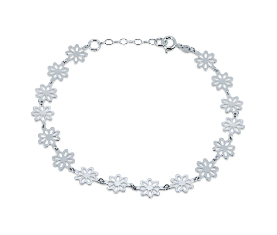 CHAINE DE CHEVILLE AVEC MARGUERITES AJOURÉES EN ARGENT RHODIÉ - SP DIA00007 - BIJOUX D'IMPORTATION
