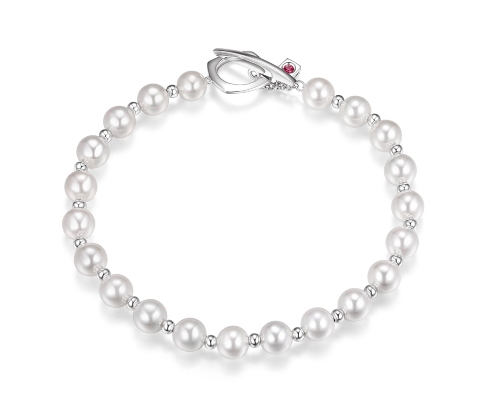 BRACELET ELLE AVEC BILLE EN ARGENT RHODIÉ ET PERLES D'EAU DOUCE - PJ R1LAHYBG31 - ELLE