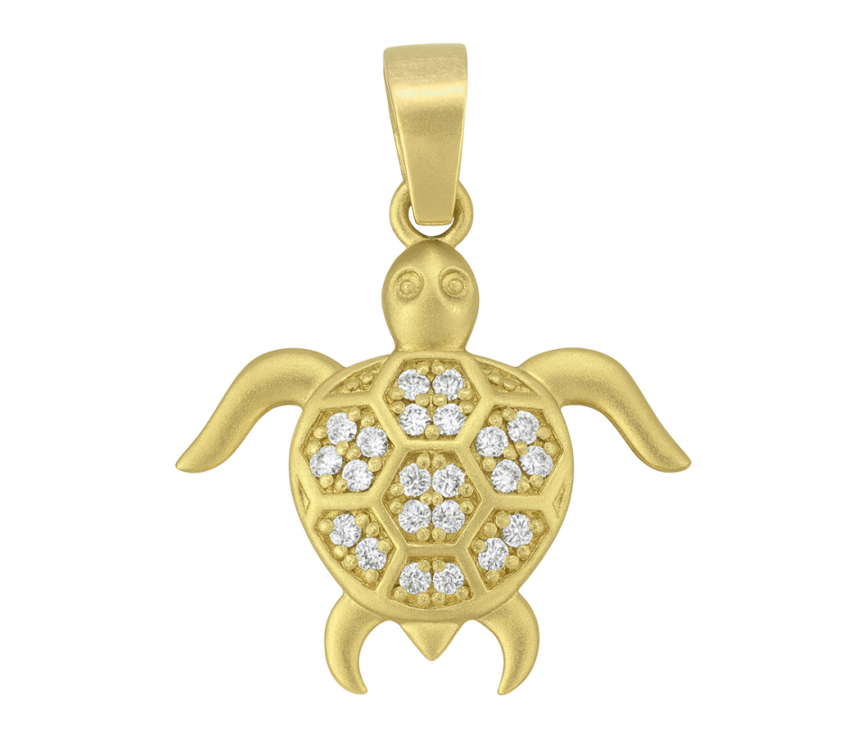 PENDENTIF TORTUE EN OR JAUNE SERTI DE CUBIQUES ZIRCONIAS - MB ANIM28 - BIJOUX D'IMPORTATION
