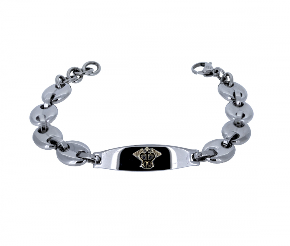 BRACELET MÉDICAL EN ACIER ETT OR 10K À MAILLE GRAIN DE CAFÉ - WB BMD633 - MEDICO BELLO