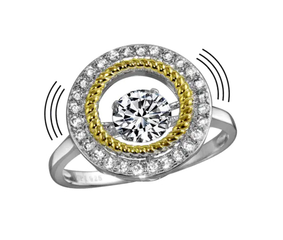 BAGUE EN ARGENT RHODIÉ/PVD OR SERTIE D'UN CUBIQUE ZIRCONIA DANSANT - SP STR01097/5 - BIJOUX D'IMPORTATION