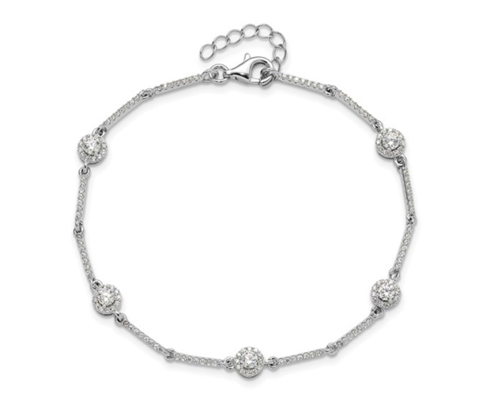 BRACELET TENNIS EN ARGENT RHODIÉ SERTI DE FLEURS DE CUBIQUES ZIRCONIAS - QG QG6424-7 - IMPORTATION
