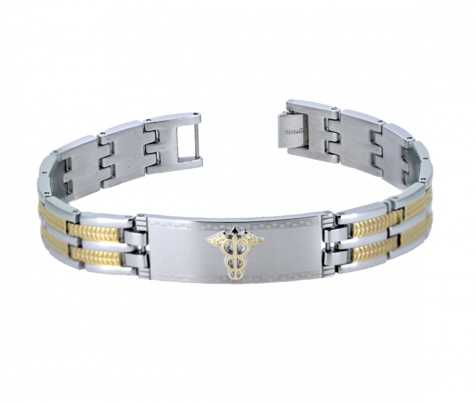 BRACELET MÉDICAL EN ACIER/PVD OR ET OR JAUNE - WB BMD470 - MEDICO BELLO