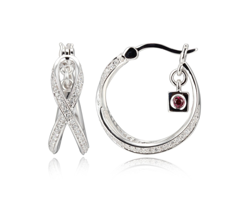 BOUCLES ELLE EN ARGENT RHODIÉ ANNEAUX CROISÉES SERTIES DE CUBIQUES ZIRCONIAS - PJ R2LBPX000K - ELLE