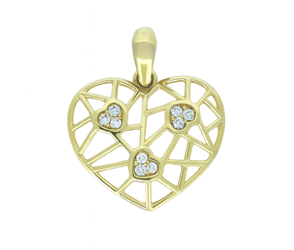 PENDENTIF COEUR AJOURÉ EN OR JAUNE AVEC 3 PETITS COEURS SERTIS DE CUBIQUES ZIRCONIAS - MB COEUR85 - BIJOUX D'IMPORTATION