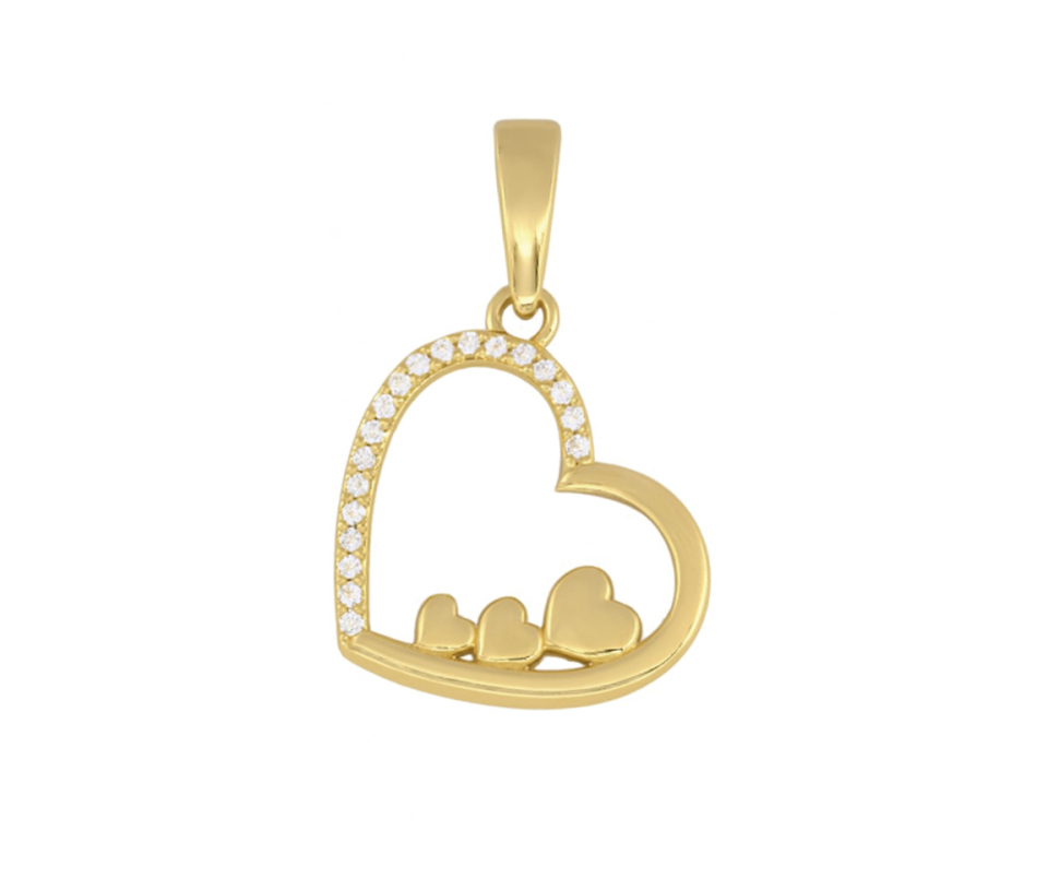 PENDENTIF COEUR AJOURÉ ET SES 3 PETITS SERTI DE CUBIQUES ZIRCONIAS - MB COEUR78 - BIJOUX D'IMPORTATION