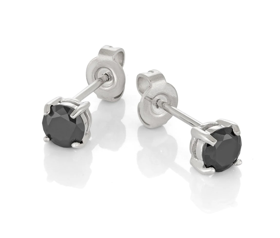 BOUCLES EN ACIER SERTIES DE CUBIQUES ZIRCONIAS NOIRS - IG SEA209 - ITALGEM