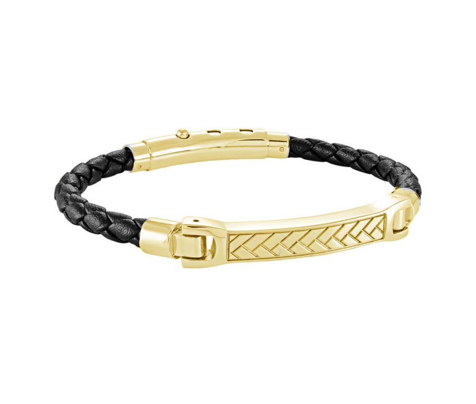 BRACELET EN CUIR NOIR TRESSÉ ET EN ACIER/PVD OR - IG SLB577GO - ITALGEM