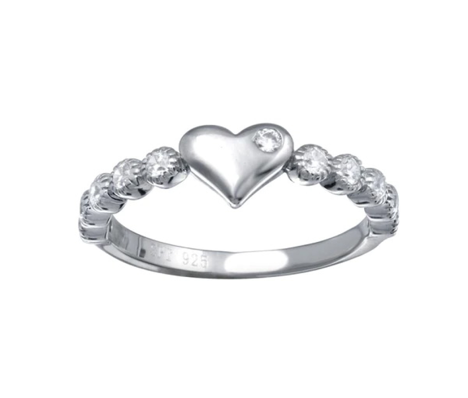 BAGUE COEUR EN ARGENT RHODIÉ SERTIE DE CUBIQUES ZIRCONIAS - SP STR01164/5 - BIJOUX D'IMPORTATION