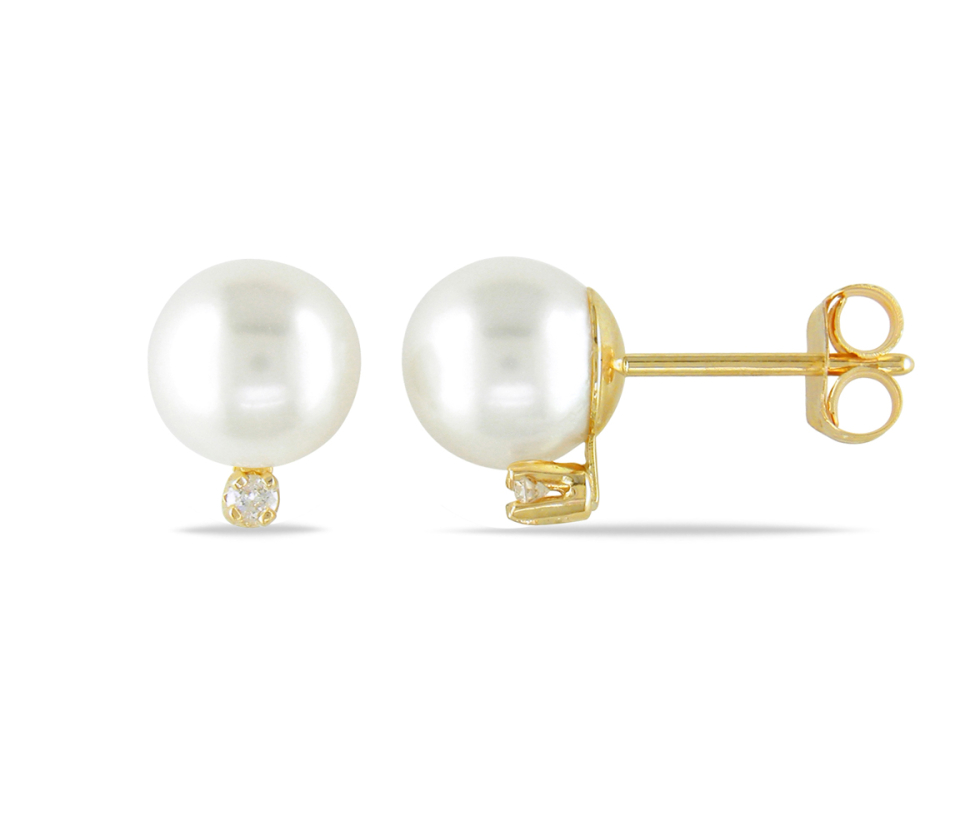 BOUCLES EN OR SERTIES DE PERLES D'EAU DOUCE RONDES ET DE DIAMANTS - DM ECDK206 - PERLE D'IMPORTATION