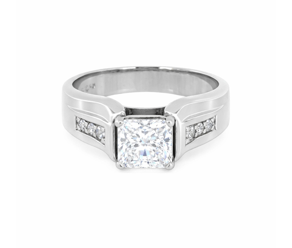 BAGUE EN OR BLANC SERTIE D'UN DIAMANT DE LABORATOIRE ET DE DIAMANTS NATURELS - SJ BD17 - BIJOUTERIE SUISSE INC.