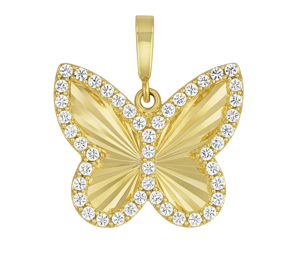 PENDENTIF PAPILLON EN OR JAUNE SERTI DE CUBIQUES ZIRCONIAS - MB ANIM26 - BIJOUX D'IMPORTATION