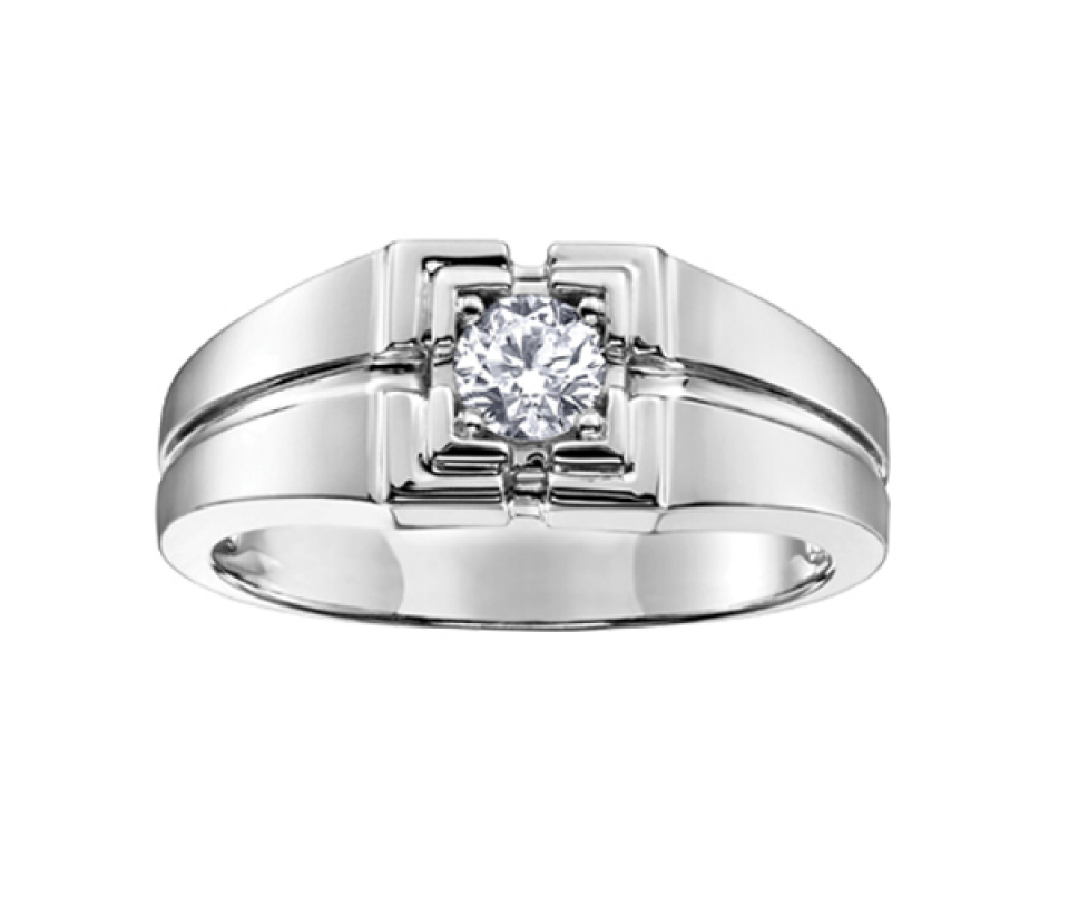 BAGUE EN OR BLANC SERTIE D'UN DIAMANT CANADIEN - CR AM203 - DIAMANT CANADIEN