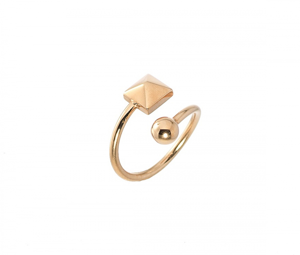 BAGUE OUVERTE À MOTIF BOULE/PYRAMIDE EN ACIER/PVD ROSE - PJ T4X8240270 - STEELX