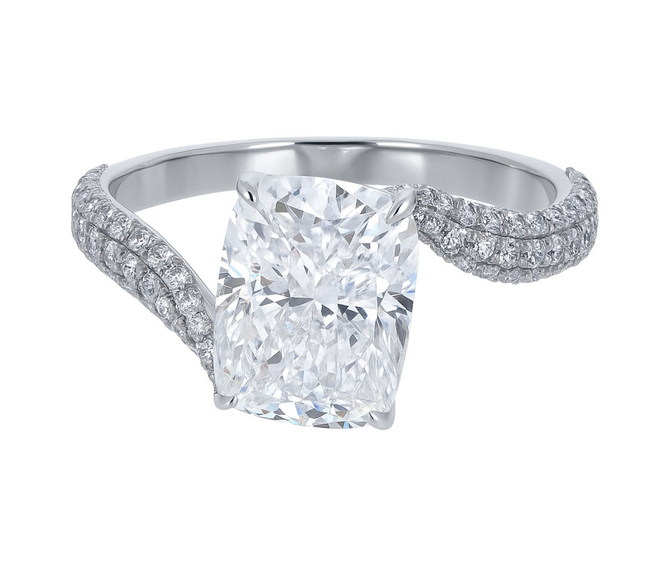 BAGUE EN OR BLANC SERTIE D'UN DIAMANT RADIANT DE LABORATOIRE ET DE DIAMANTS DE LABORATOIRE - DG LR386 - DIAMANT LABO