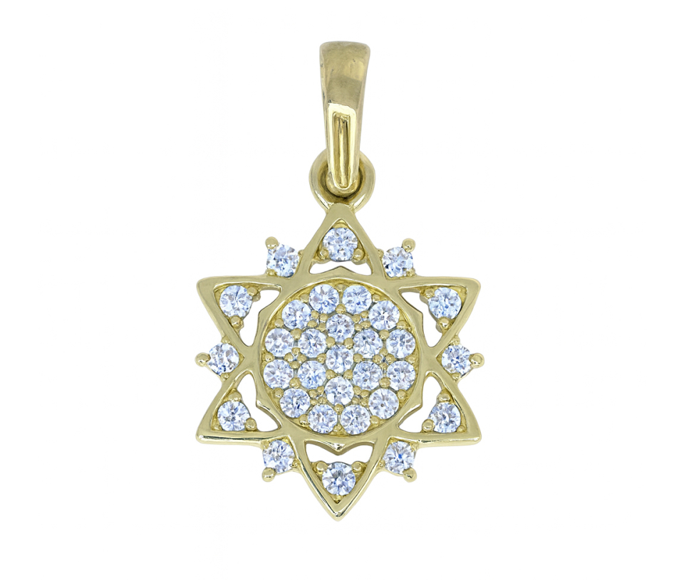 PENDENTIF TOURNESOL EN OR JAUNE SERTI DE CUBIQUES ZIRCONIAS - MB FLEUR02 - BIJOUX D'IMPORTATION