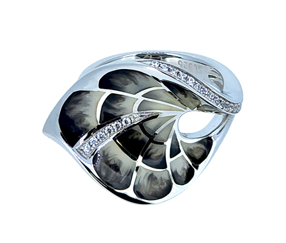 BAGUE EN ARGENT RHODIÉ ET RÉSINE SERTIE DE CUBIQUES ZIRCONIAS - SJ RES08/6 - BIJOUTERIE SUISSE INC.