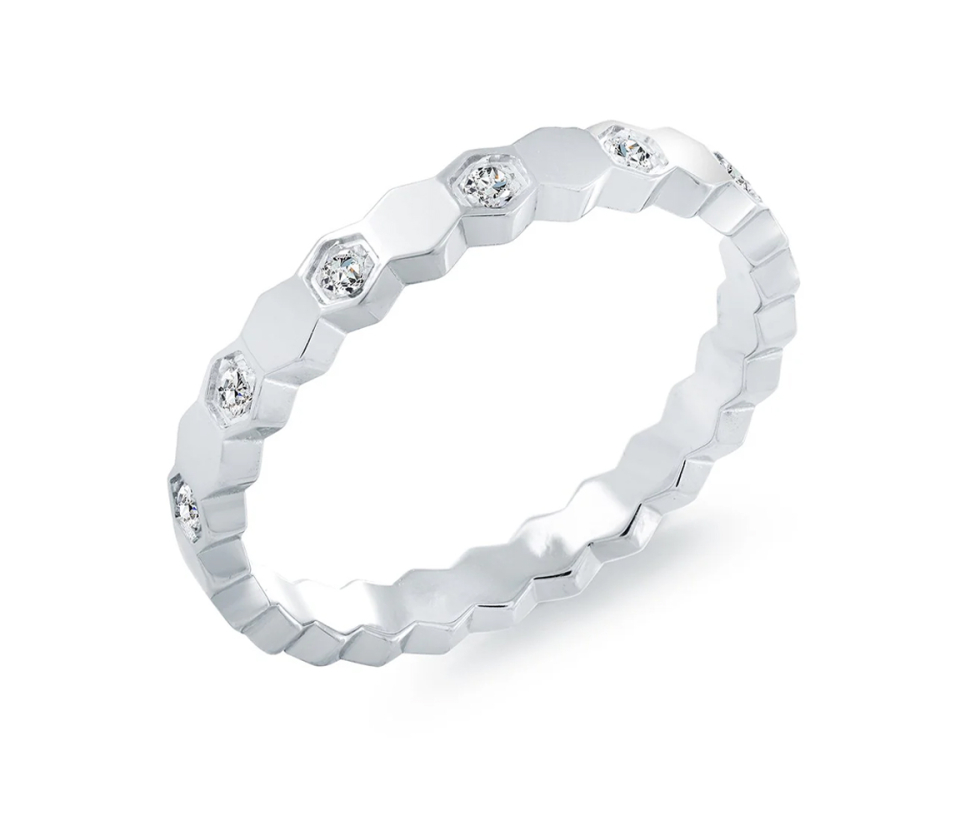 BAGUE EN ACIER MULTI HEXAGONES SERTIE DE CUBIQUES ZIRCONIAS - IG SWR22/5 - ITALGEM