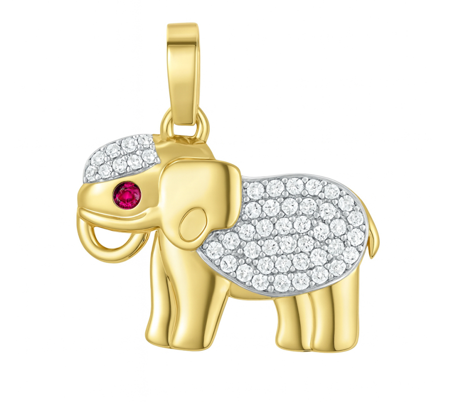 PENDENTIF ÉLÉPHANT EN OR JAUNE SERTI DE CUBIQUES ZIRCONIAS - MB ANIM14 - BIJOUX D'IMPORTATION