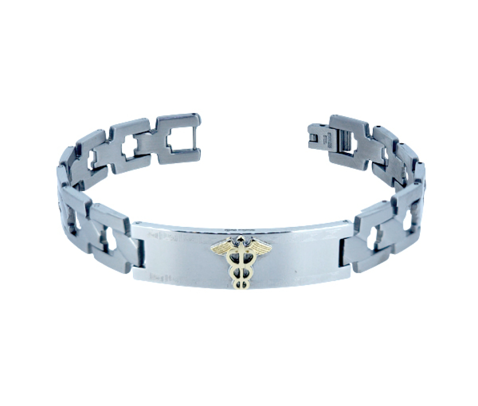 BRACELET MÉDICAL EN ACIER ET OR 10K - WB BD309 - MEDICO BELLO
