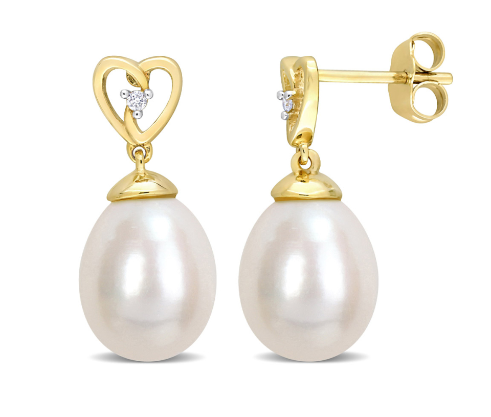 BOUCLES EN OR JAUNE SERTI DE DIAMANTS ET DE PERLES D'EAU DOUCE OBLONG - DM FC2C57TUTT - PERLE D'IMPORTATION