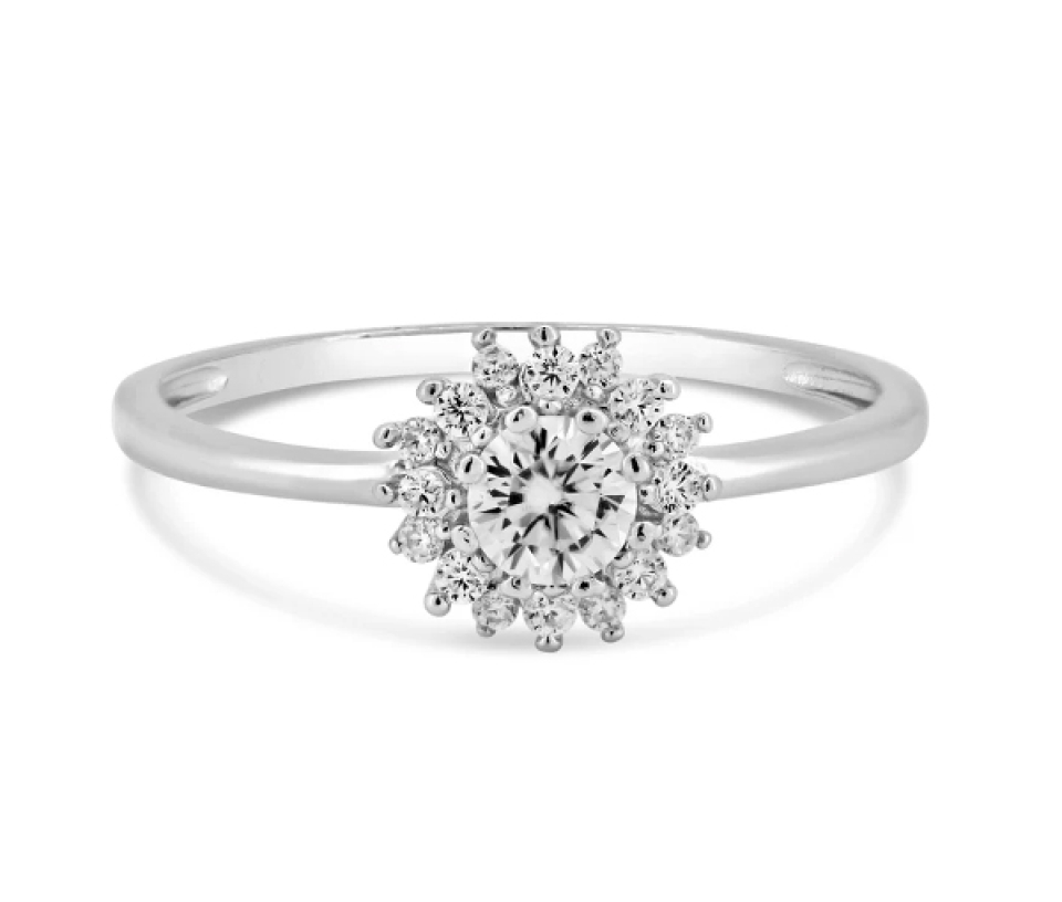 BAGUE FLEUR EN ARGENT RHODIÉ SERTIE DE MOISSANITES - SP MGMR000045 - BIJOUX D'IMPORTATION
