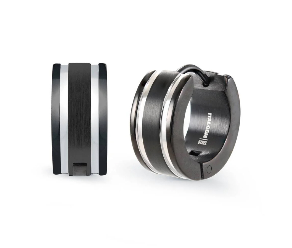 BOUCLES HUGGIES EN ACIER/PVD NOIR 2 TONS - IG SEA58 - ITALGEM