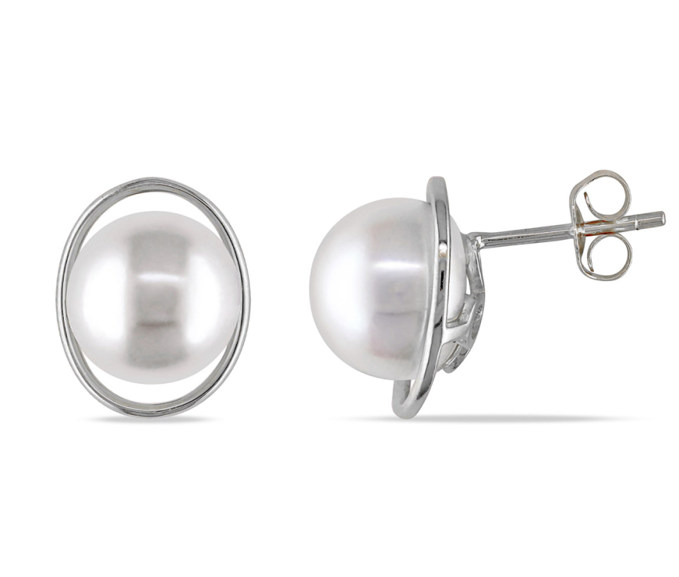 BOUCLES CERCLE EN OR BLANC SERTIES DE PERLES D'EAU DOUCE - DM FC1G3E15U6 - PERLE D'IMPORTATION