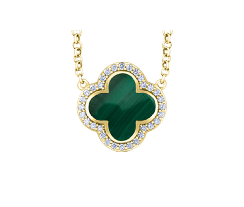 COLLIER EN OR ORNÉ D'UN TRÈFLE SERTI DE MALACHITE ET DE DIAMANTS - CR DX953YMA - BIJOUX CANADIEN