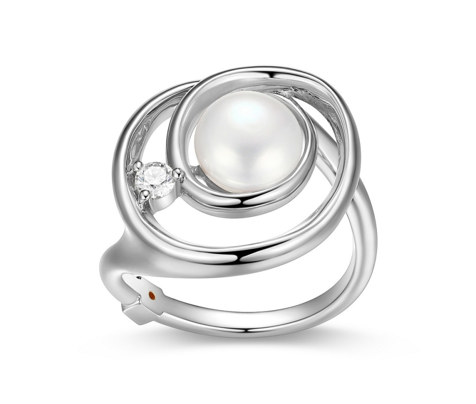 BAGUE EN ARGENT RHODIÉ SERTIE D'UNE PERLE D'EAU DOUCE ET D'UNE MOISSANITE - PJ R4LAGZ45AC - ELLE