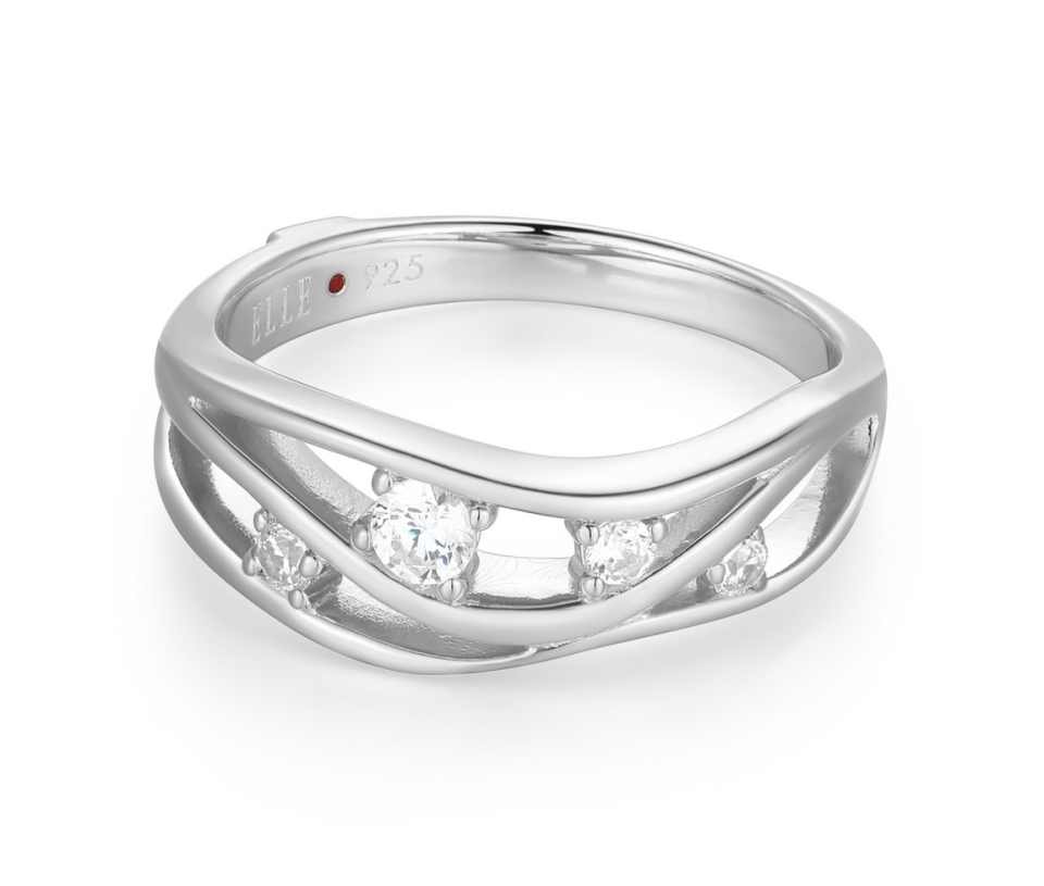 BAGUE EN ARGENT RHODIÉ VAGUE DE CUBIQUES ZIRCONIAS - PJ R4LAKH00AC - ELLE