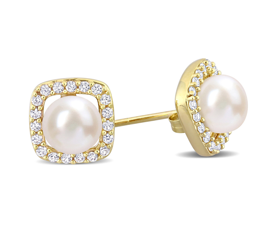 BOUCLES EN OR JAUNE SERTIES DE DIAMANTS ET DE PERLES D'EAU DOUCE - DM FC2BP89FTL - PERLE D'IMPORTATION