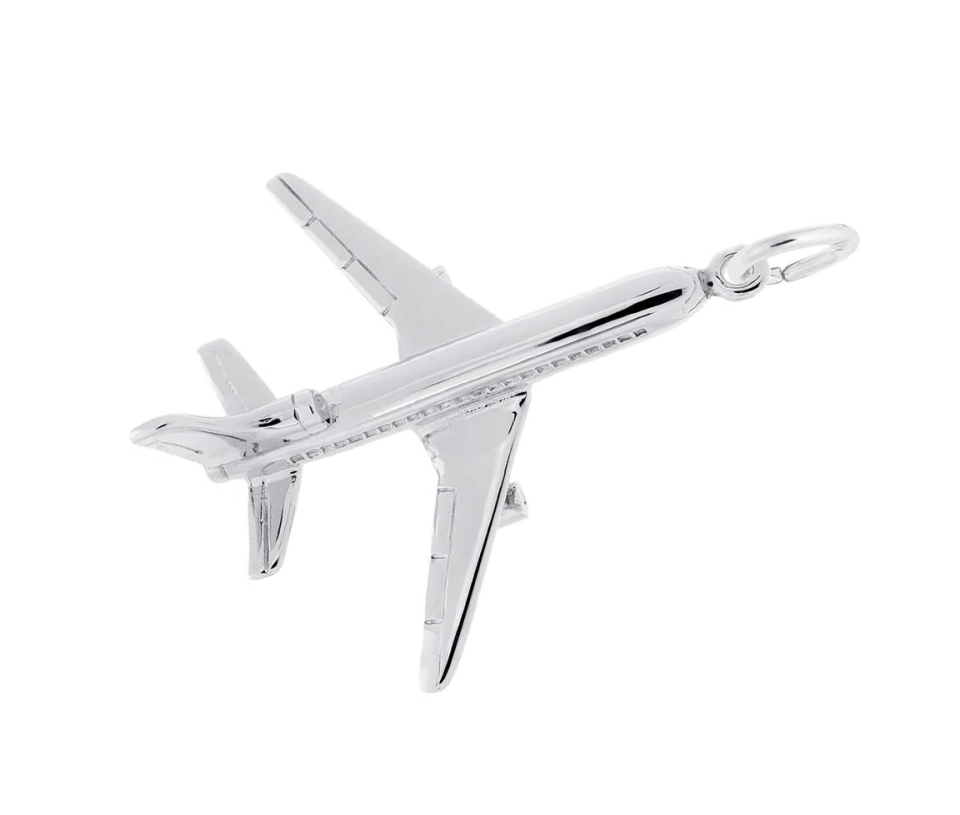 SUPERBE PENDENTIF AVION JET JUMBO EN ARGENT RHODIÉ OU EN OR 10K OU 14K - NU 2620ARG - NUCO/REMBRANDT 