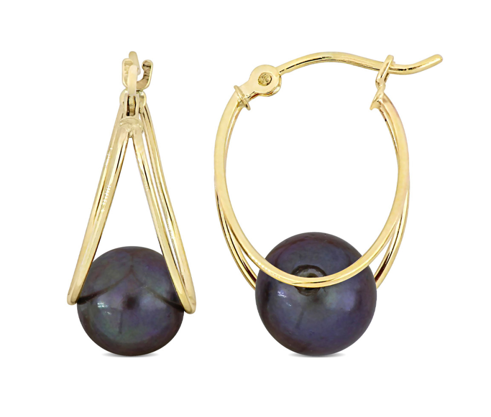 BOUCLES ANNEAUX DOUBLES EN OR SERTIES DE PERLE DE CULTURE - DM EWKT1680B - PERLE D'IMPORTATION