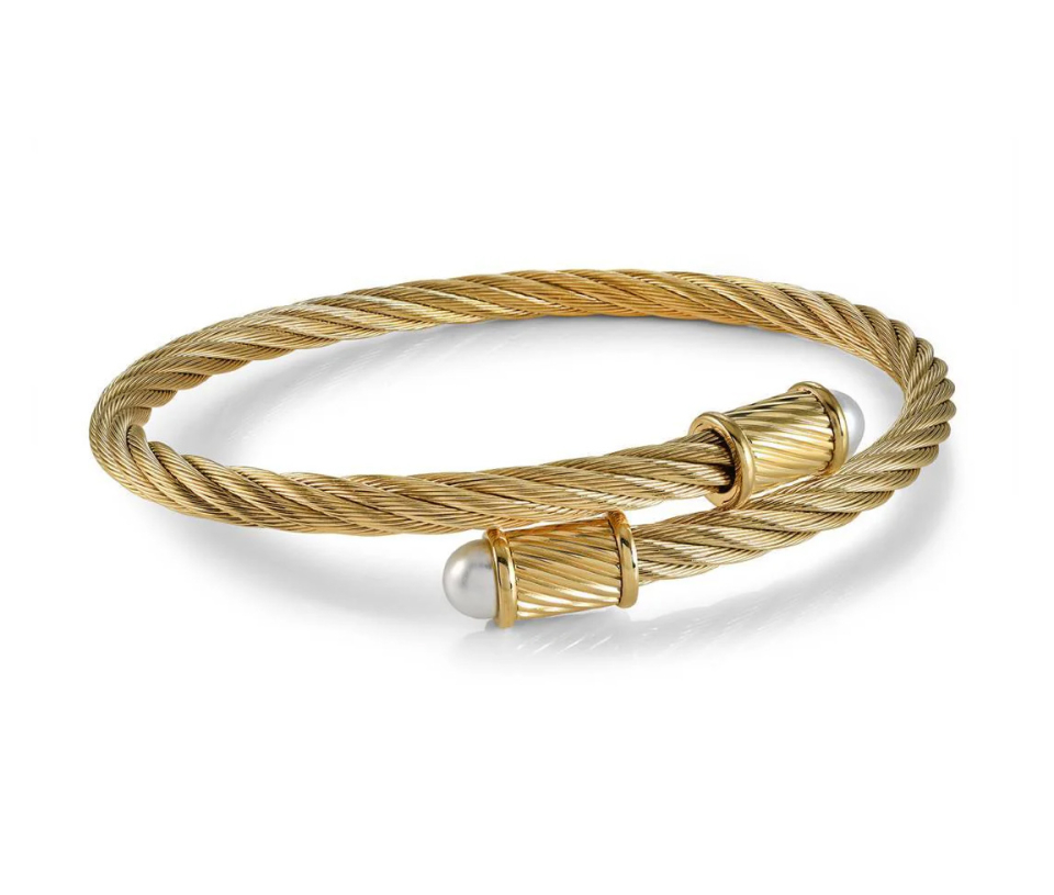 BRACELET BANGLE TORSADE EN ACIER/PVD OR OU 2 TONS SERTI DE PERLES SYNTHÉTIQUES - IG SWBG117GO - ITALGEM