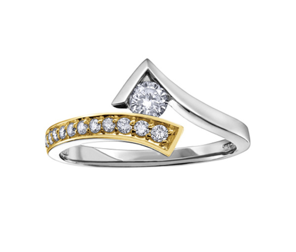 BAGUE EN OR 10K 2 TONS SERTIE D'UN DIAMANT CANADIEN ET DE DIAMANTS - CR AM218WY30 - DIAMANT CANADIEN