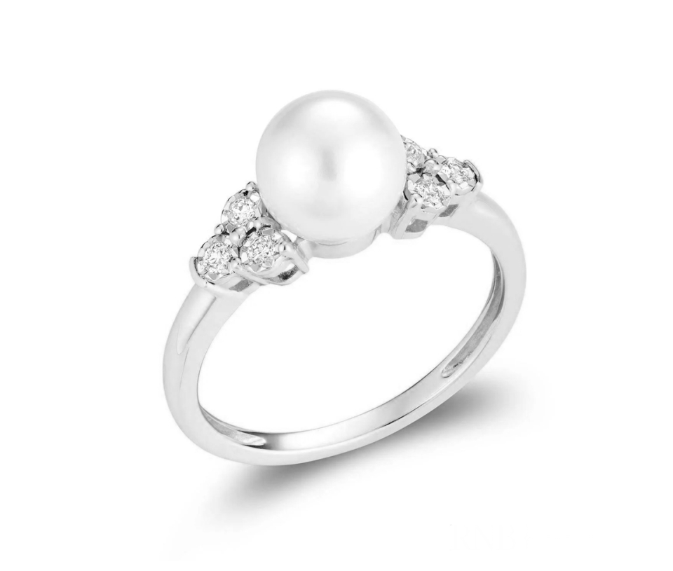 BAGUE ILLUSION EN OR 2 TONS OU TOUT BLANC SERTIE D'UNE PERLE DE CULTURE ET DE DIAMANTS - BR 020410GMWP - R.N.B.