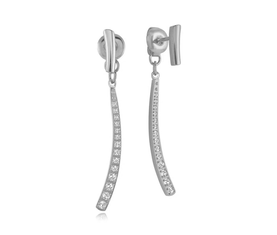 BOUCLES BARS COURBÉES EN ACIER OU ACIER/PVD OR SERTIES DE CUBIQUES ZIRCONIAS - IG SEA438 - VELORIA